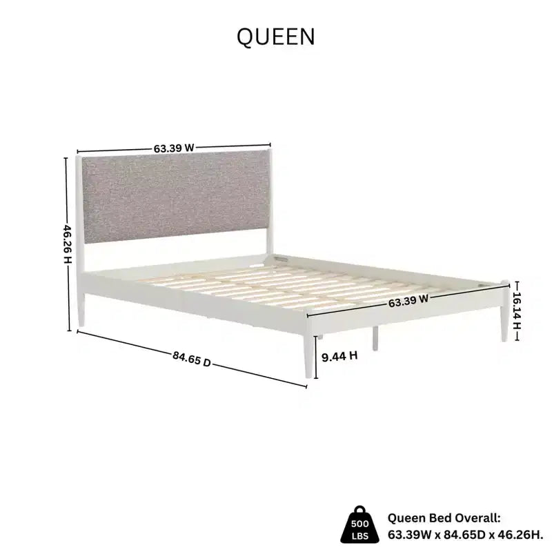 Lit plateforme en hévéa, blanc cassé, Queen
