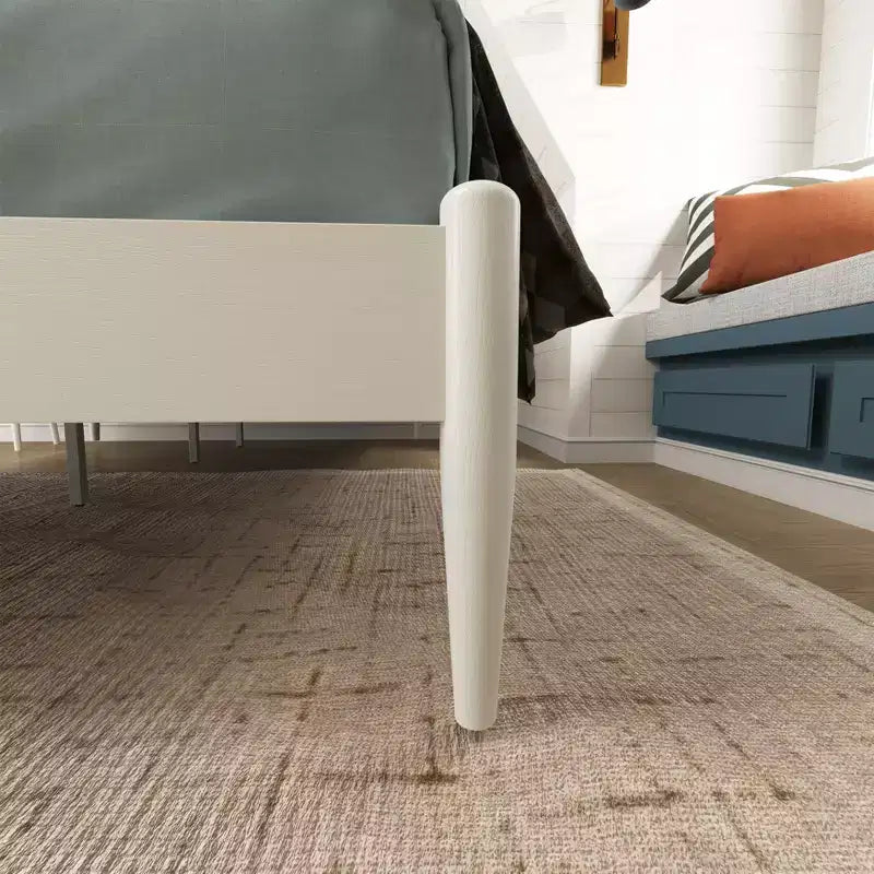 Lit plateforme en hévéa, blanc cassé, Queen