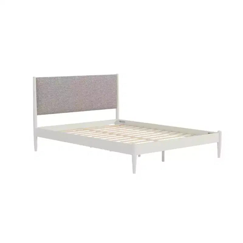 Lit plateforme en hévéa, blanc cassé, Queen