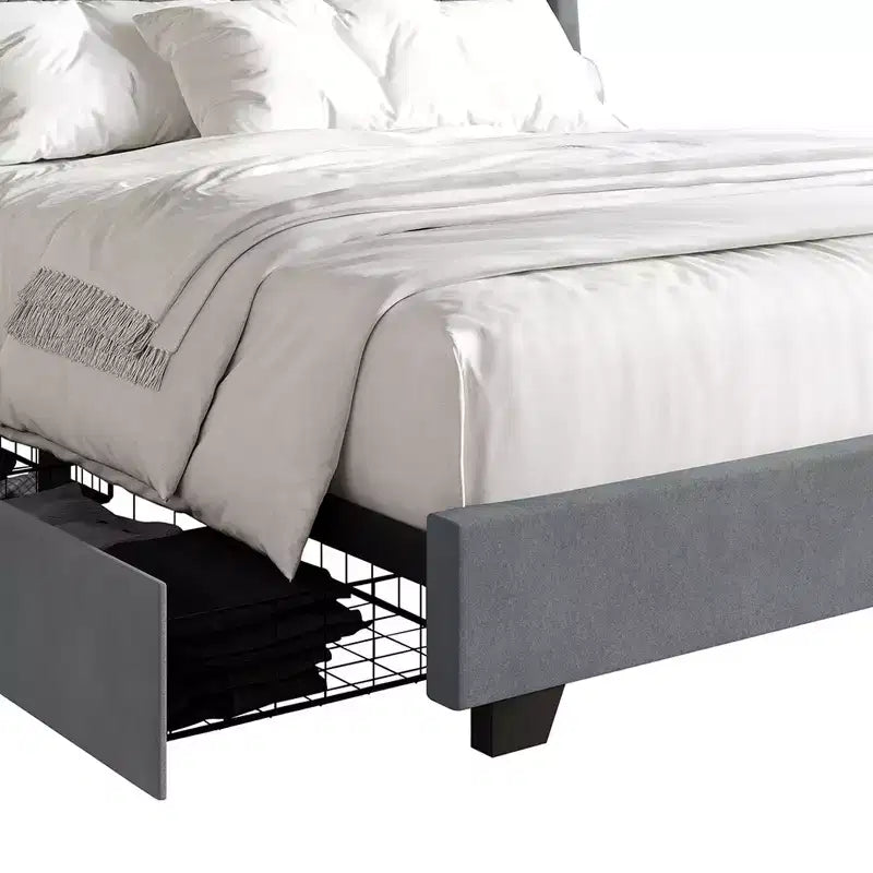 Lit plateforme en velours avec rangement