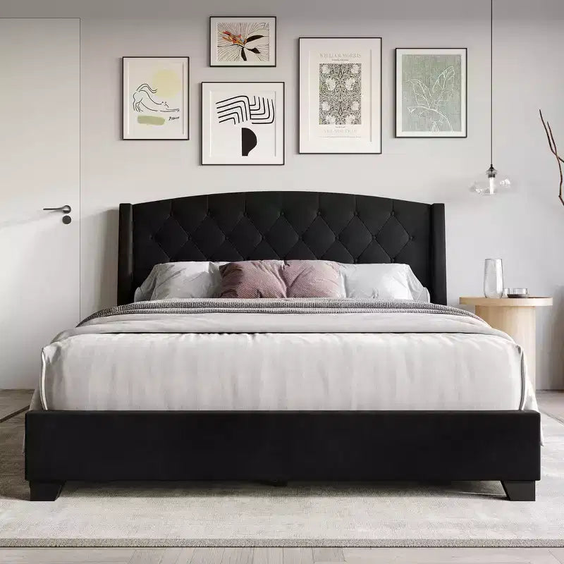 Lit plateforme en velours avec rangement