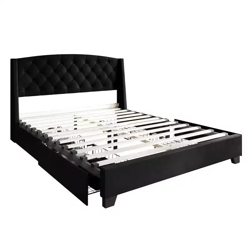 Lit plateforme en velours avec rangement
