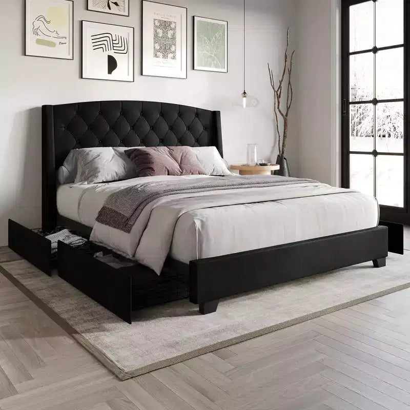 ChaletPosh Velvet Platform Bed with Storage