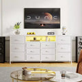 12-Drawer Dresser with Charging Station & LED Lights, Fabric Chest of Drawers with Sturdy Metal Frame