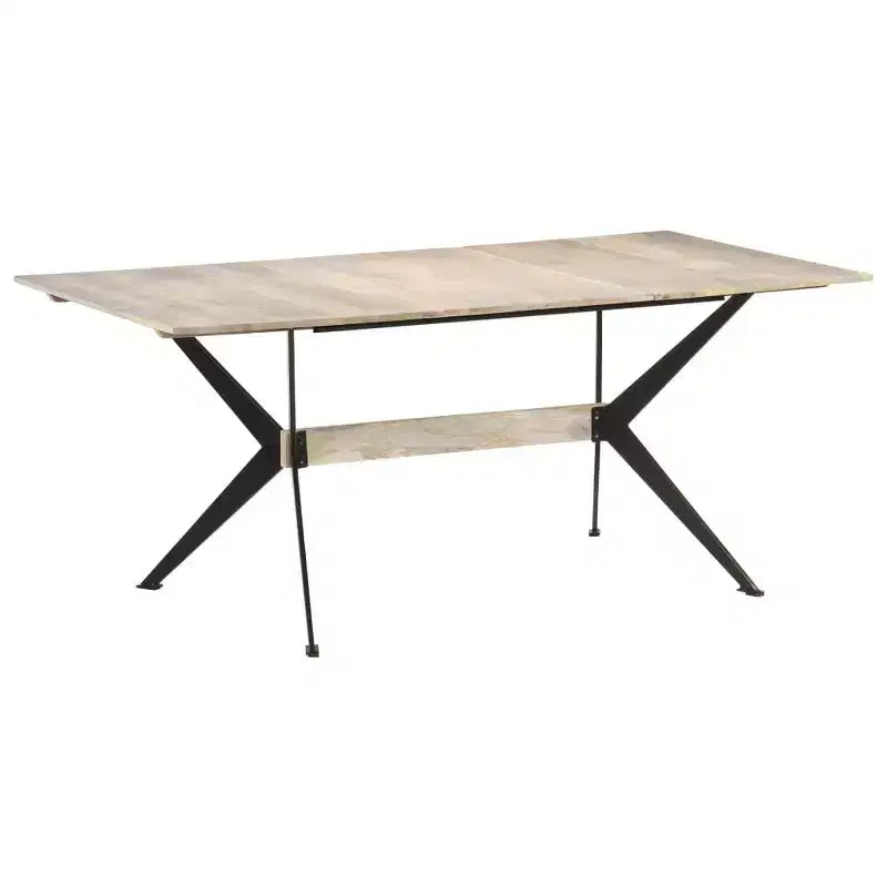 XL Dining Table Natural Wood Solid Mango Wood, Powder-Coated Steel - White