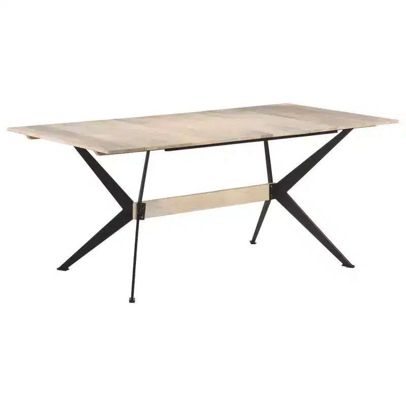 XL Dining Table Natural Wood Solid Mango Wood, Powder-Coated Steel - White
