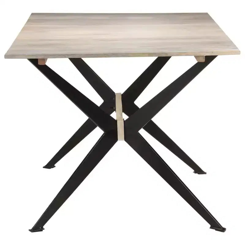 XL Dining Table Natural Wood Solid Mango Wood, Powder-Coated Steel - White