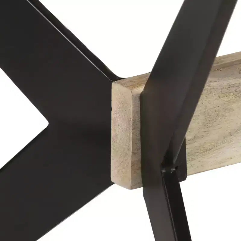 XL Dining Table Natural Wood Solid Mango Wood, Powder-Coated Steel - White