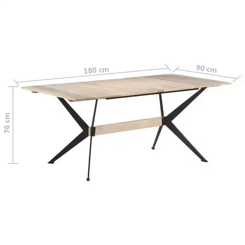 XL Dining Table Natural Wood Solid Mango Wood, Powder-Coated Steel - White
