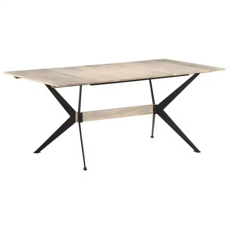 XL Dining Table Natural Wood Solid Mango Wood, Powder-Coated Steel - White