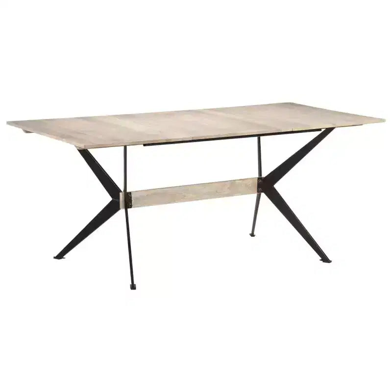 XL Dining Table Natural Wood Solid Mango Wood, Powder-Coated Steel - White