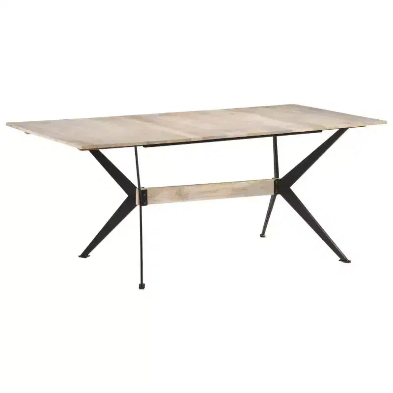XL Dining Table Natural Wood Solid Mango Wood, Powder-Coated Steel - White