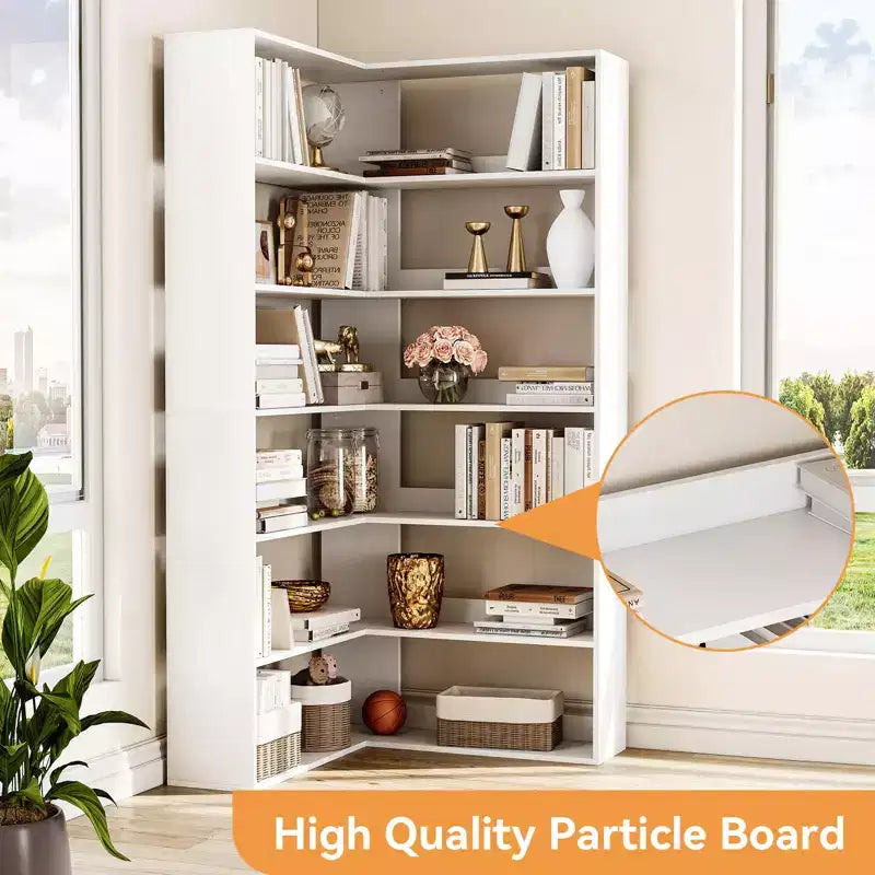 Corner Bookshelf, 6-Tier Tall Wooden Corner Bookcase with Baffles, Open Bookshelf L-Shaped Storage Display Rack, Bookcases Shelf Unit