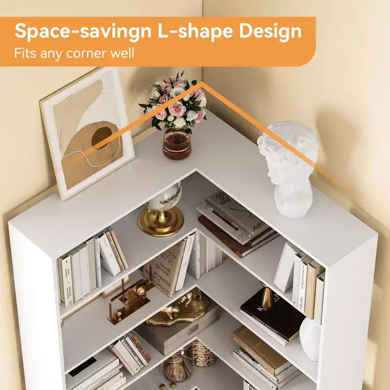 Corner Bookshelf, 6-Tier Tall Wooden Corner Bookcase with Baffles, Open Bookshelf L-Shaped Storage Display Rack, Bookcases Shelf Unit