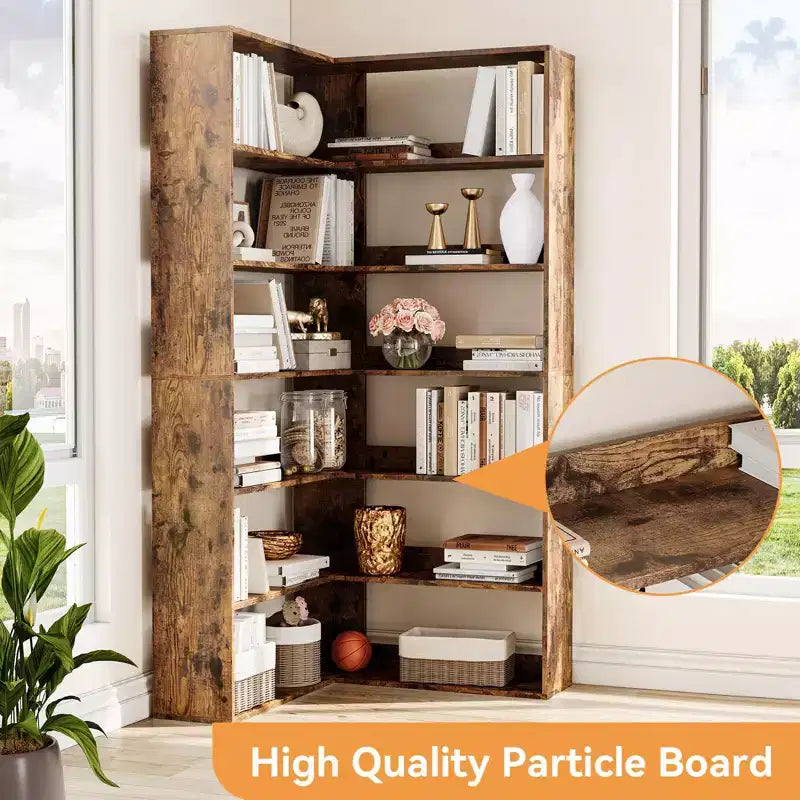 Corner Bookshelf, 6-Tier Tall Wooden Corner Bookcase with Baffles, Open Bookshelf L-Shaped Storage Display Rack, Bookcases Shelf Unit