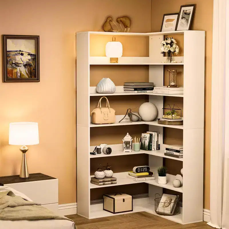 Corner Bookshelf, 6-Tier Tall Wooden Corner Bookcase with Baffles, Open Bookshelf L-Shaped Storage Display Rack, Bookcases Shelf Unit