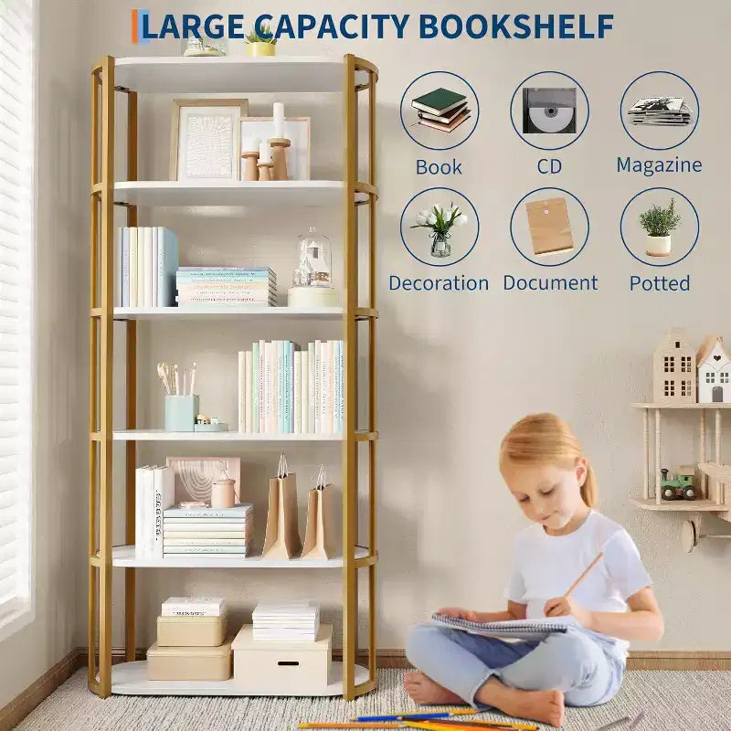 71 Bookshelf, 6 Tier Industrial Tall Book Shelf, Metal Frame Large Open Bookcase, Freestanding Wooden Bookshelf Storage Rack