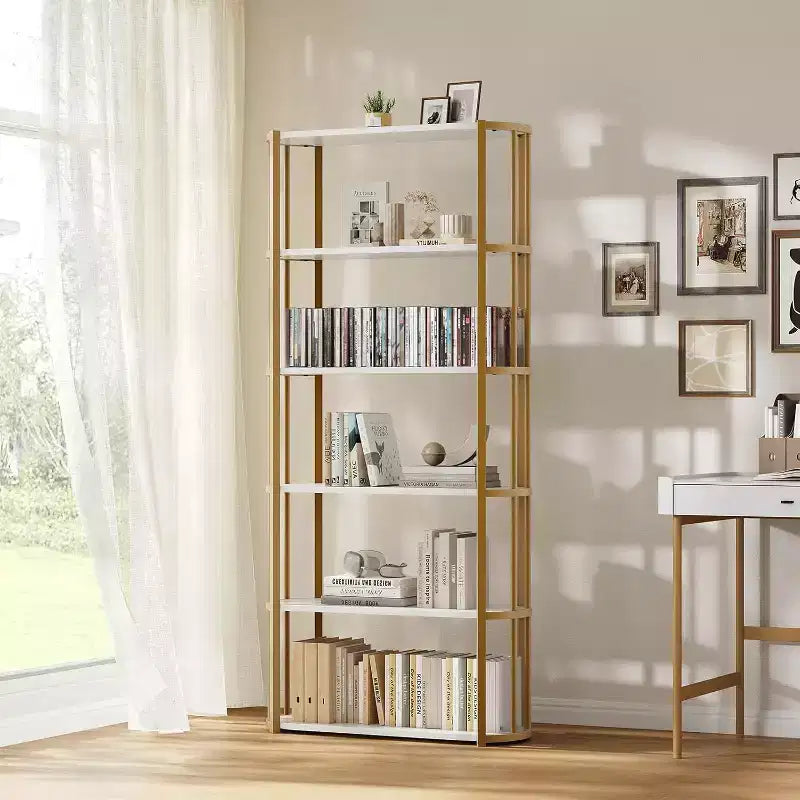 71 Bookshelf, 6 Tier Industrial Tall Book Shelf, Metal Frame Large Open Bookcase, Freestanding Wooden Bookshelf Storage Rack