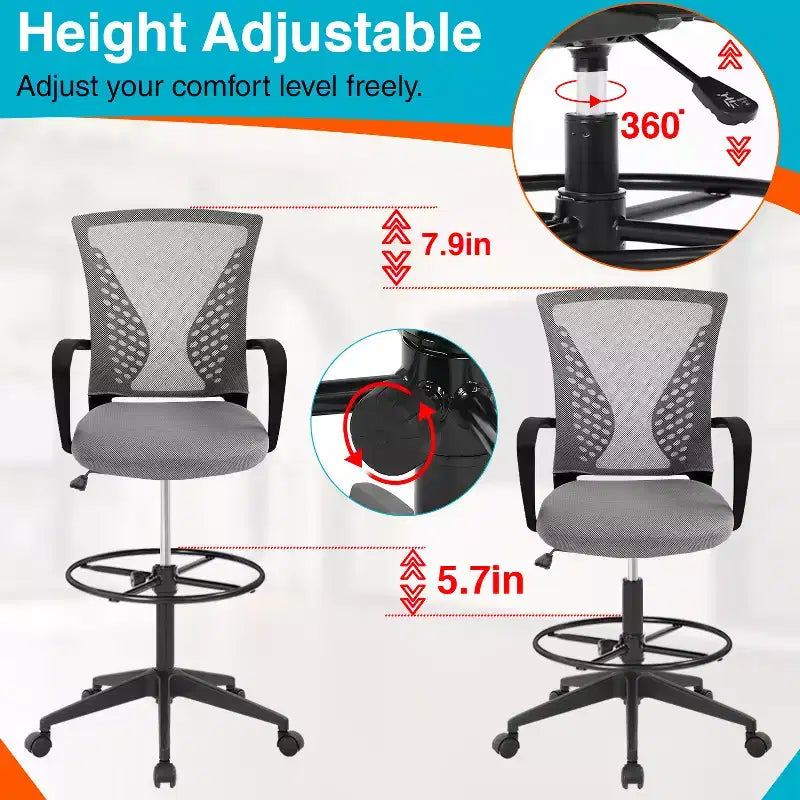 Drafting Chair Tall Office Chair with Adjustable Height Breathable Mesh Back