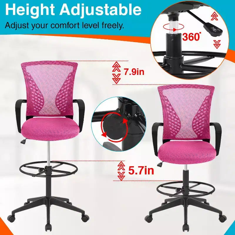 Drafting Chair Tall Office Chair with Adjustable Height Breathable Mesh Back