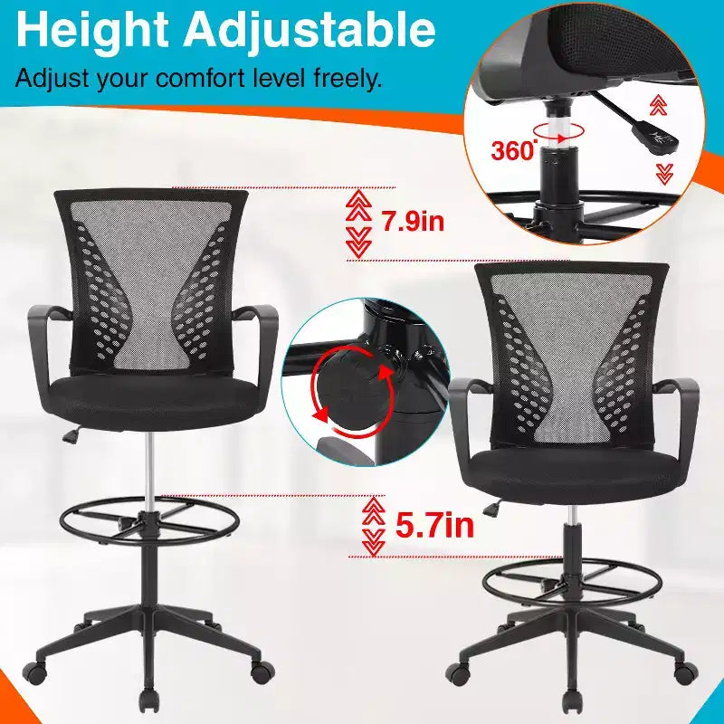 Drafting Chair Tall Office Chair with Adjustable Height Breathable Mesh Back