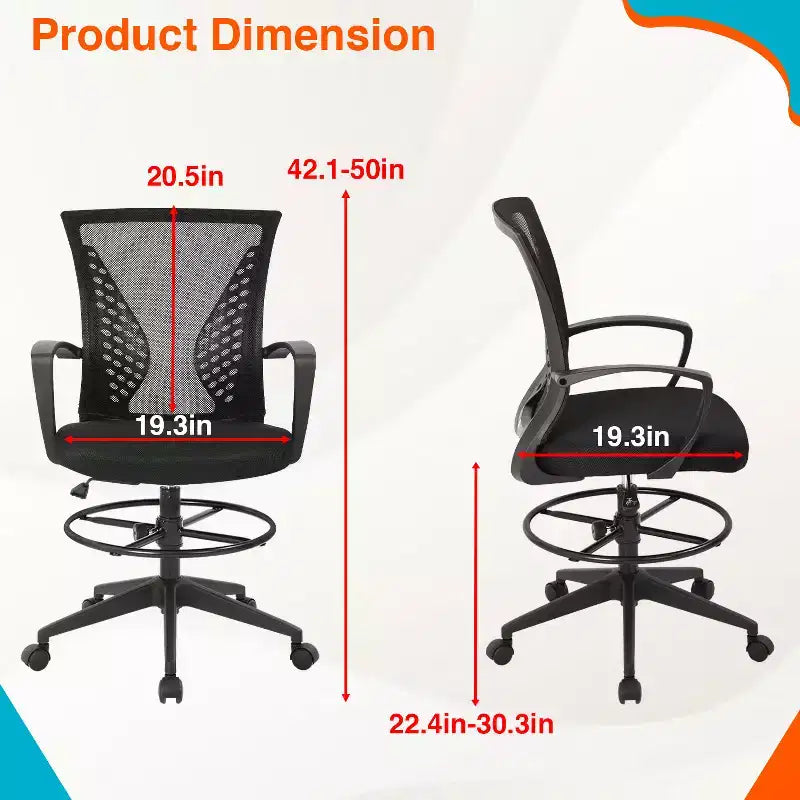 Drafting Chair Tall Office Chair with Adjustable Height Breathable Mesh Back