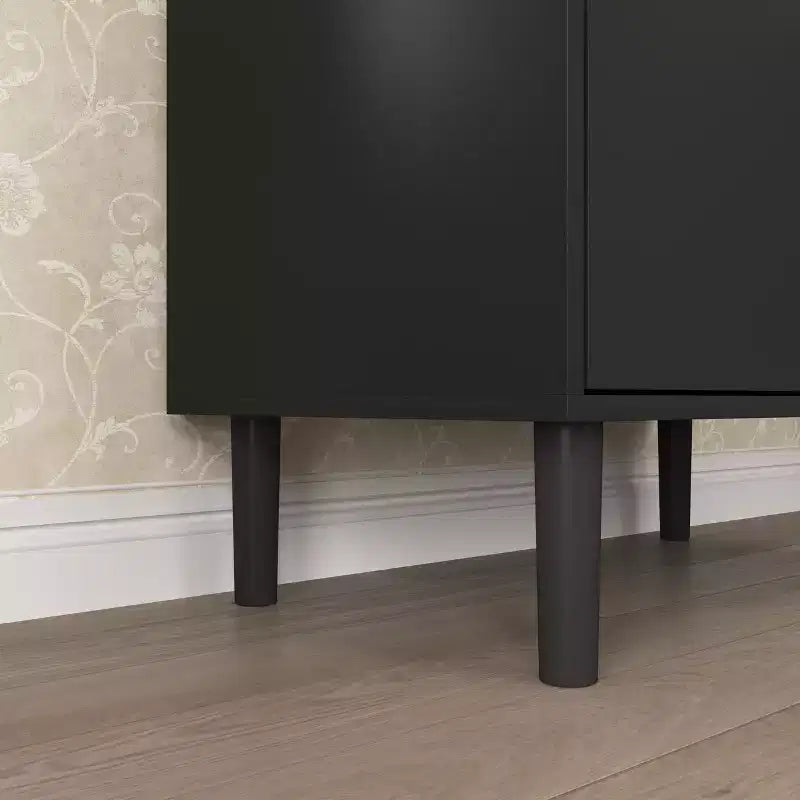 Tempered Glass Door Tall Bookcase with Adjustable Shelves, 4-Door MDF Painted Cabinet in Black for Living/Bedroom