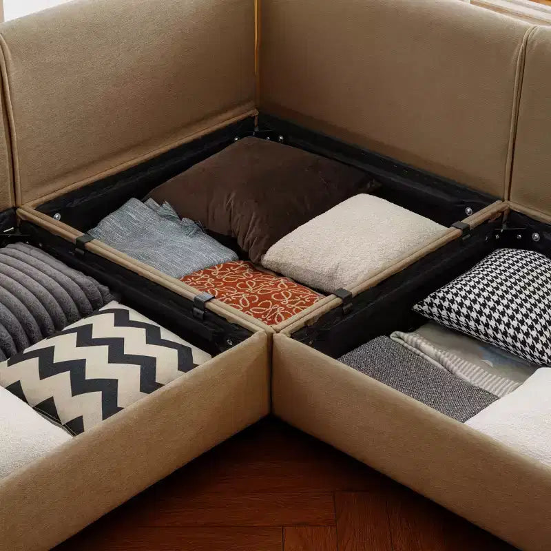 Canapé 2 places blanc élégant en chenille avec pouf de rangement, dossier et accoudoirs cylindriques