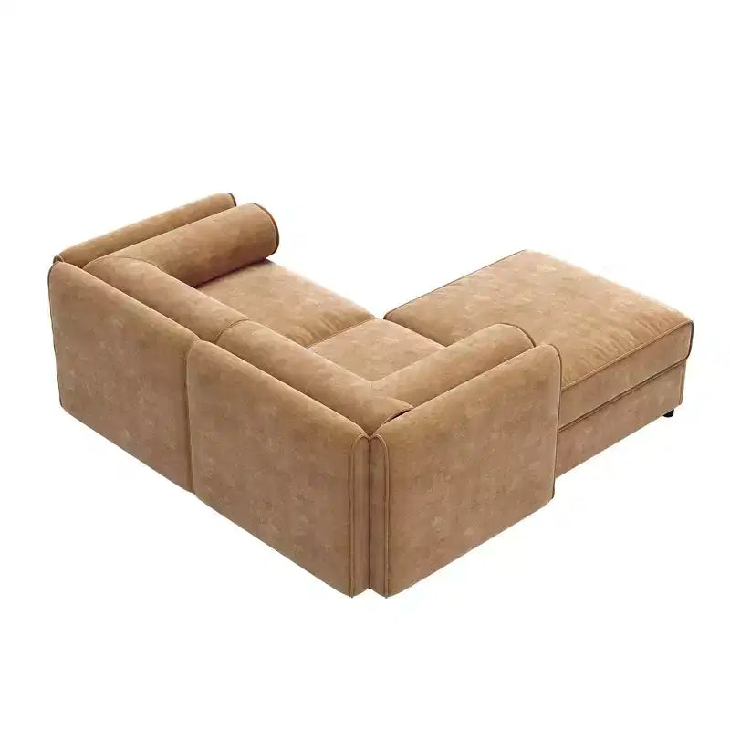 Canapé 2 places blanc élégant en chenille avec pouf de rangement, dossier et accoudoirs cylindriques