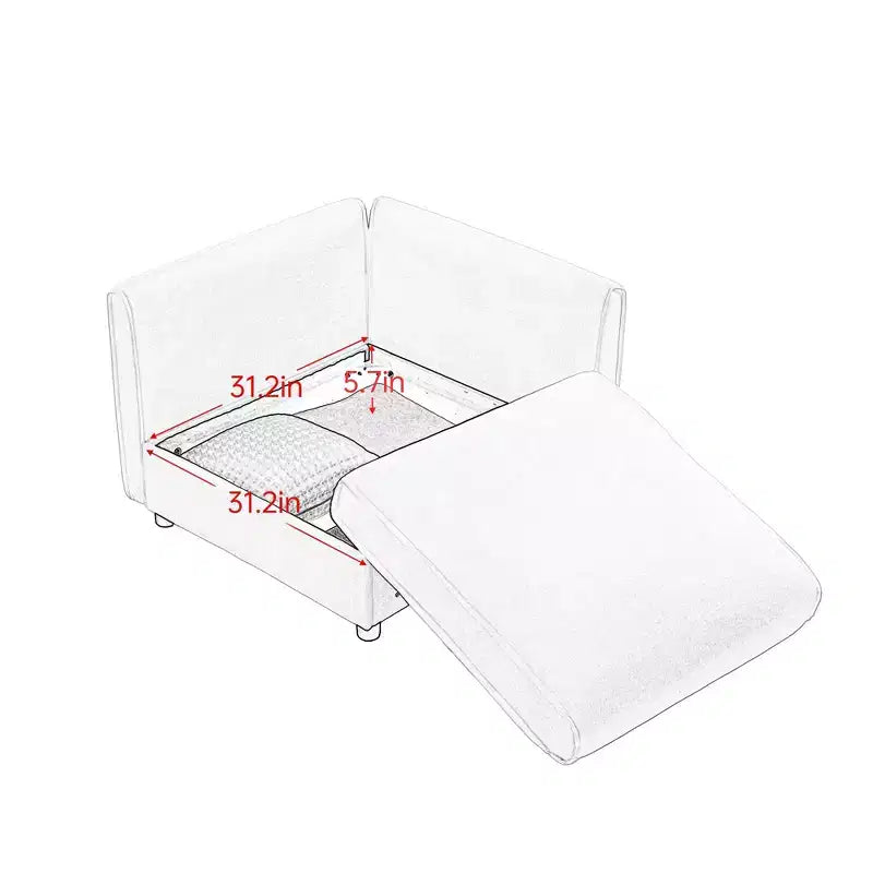 Canapé 2 places blanc élégant en chenille avec pouf de rangement, dossier et accoudoirs cylindriques