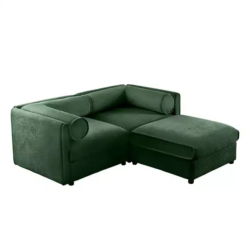 Canapé 2 places blanc élégant en chenille avec pouf de rangement, dossier et accoudoirs cylindriques