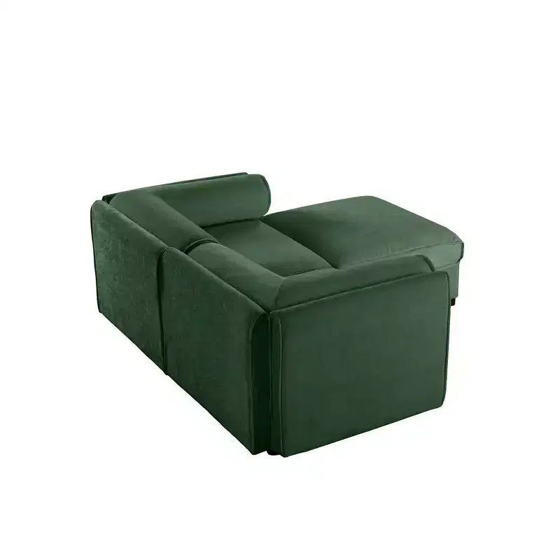Canapé 2 places blanc élégant en chenille avec pouf de rangement, dossier et accoudoirs cylindriques