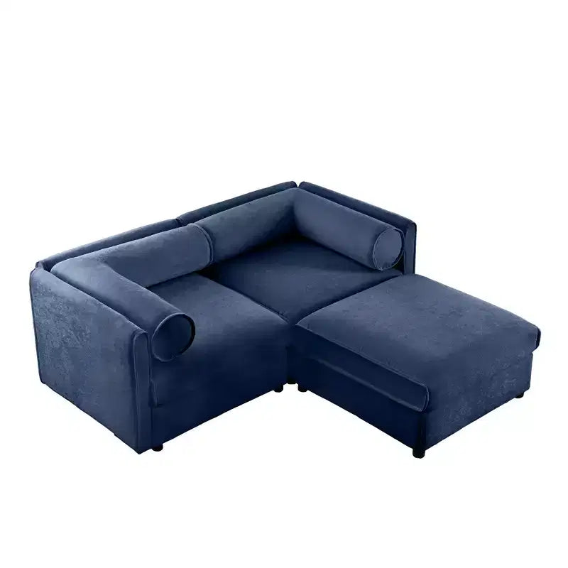 Stylish White Chenille 2-Seater Sofa with Ottoman Storage Seat, Cylindrical Backrest and Armrests