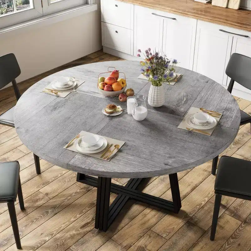 Round Dining Table for 4-6,42Farmhouse Kitchen Table with Storage,Circle Dinner Tables for Kitchen, Dining Room, Living Room, Meeting Room, Apartment