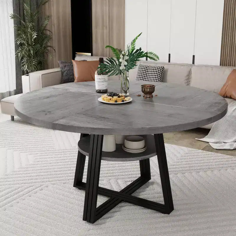 Round Dining Table for 4-6,42Farmhouse Kitchen Table with Storage,Circle Dinner Tables for Kitchen, Dining Room, Living Room, Meeting Room, Apartment
