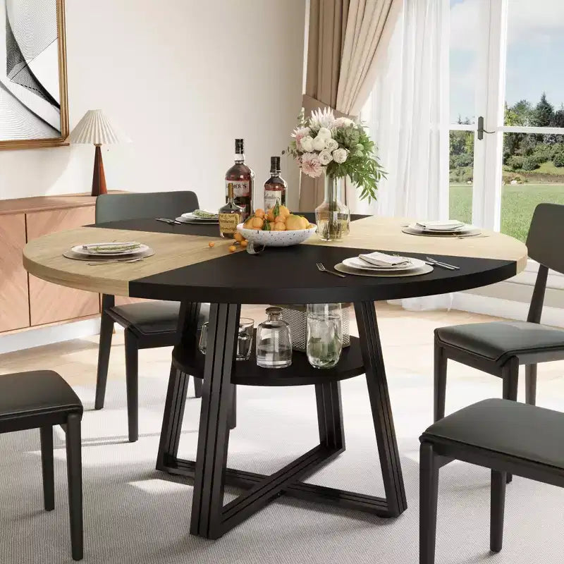 Round Dining Table for 4-6,42Farmhouse Kitchen Table with Storage,Circle Dinner Tables for Kitchen, Dining Room, Living Room, Meeting Room, Apartment