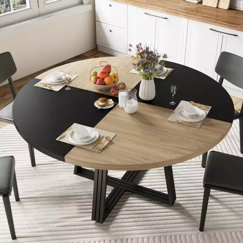 Round Dining Table for 4-6,42Farmhouse Kitchen Table with Storage,Circle Dinner Tables for Kitchen, Dining Room, Living Room, Meeting Room, Apartment