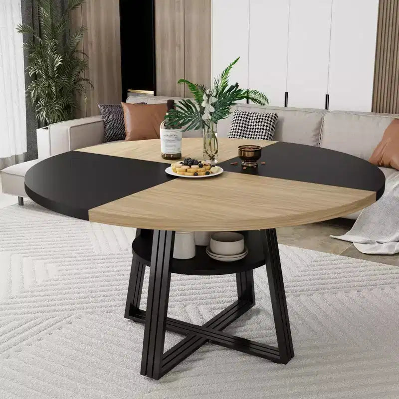Round Dining Table for 4-6,42Farmhouse Kitchen Table with Storage,Circle Dinner Tables for Kitchen, Dining Room, Living Room, Meeting Room, Apartment