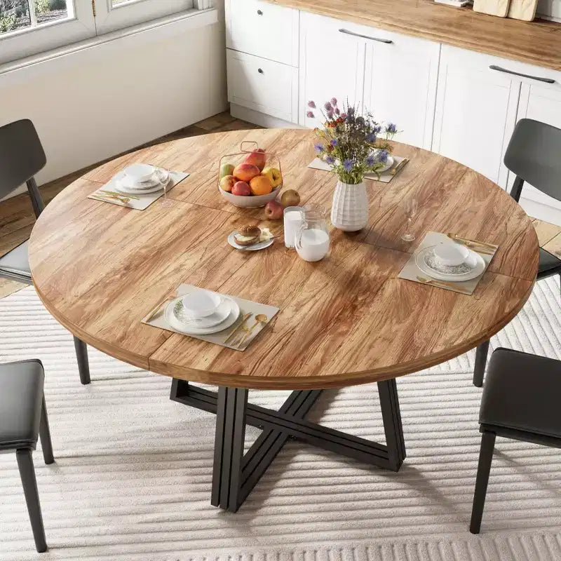 Round Dining Table for 4-6,42Farmhouse Kitchen Table with Storage,Circle Dinner Tables for Kitchen, Dining Room, Living Room, Meeting Room, Apartment