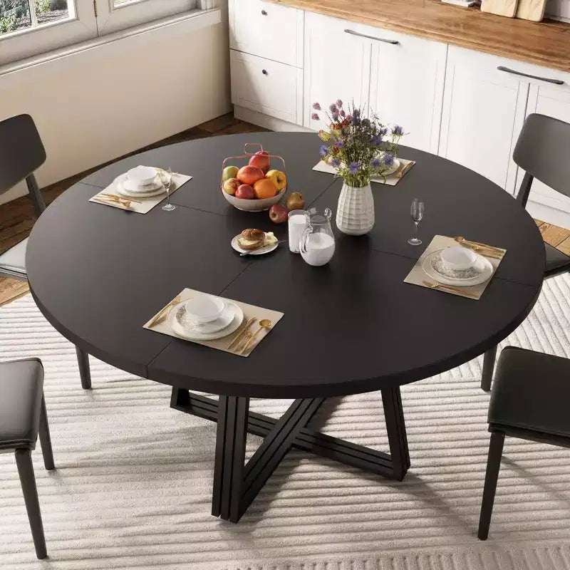 Round Dining Table for 4-6,42Farmhouse Kitchen Table with Storage,Circle Dinner Tables for Kitchen, Dining Room, Living Room, Meeting Room, Apartment