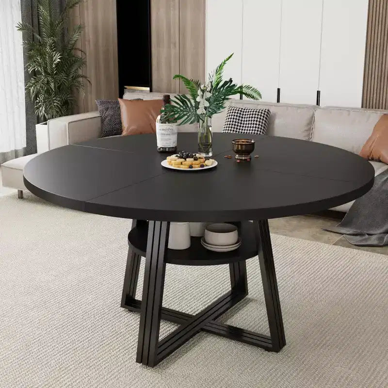Round Dining Table for 4-6,42Farmhouse Kitchen Table with Storage,Circle Dinner Tables for Kitchen, Dining Room, Living Room, Meeting Room, Apartment