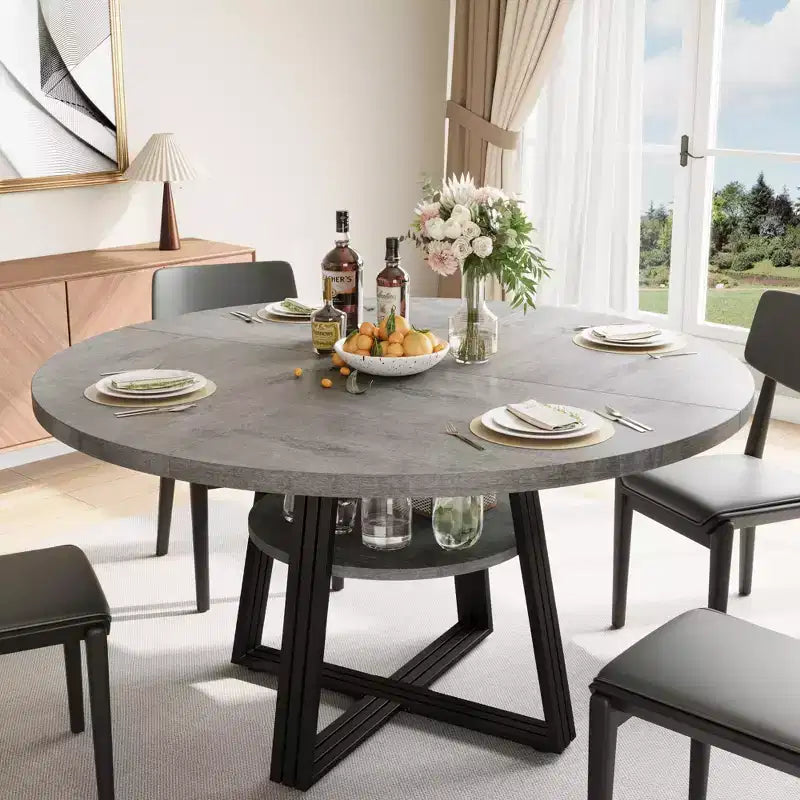 Round Dining Table for 4-6,42Farmhouse Kitchen Table with Storage,Circle Dinner Tables for Kitchen, Dining Room, Living Room, Meeting Room, Apartment
