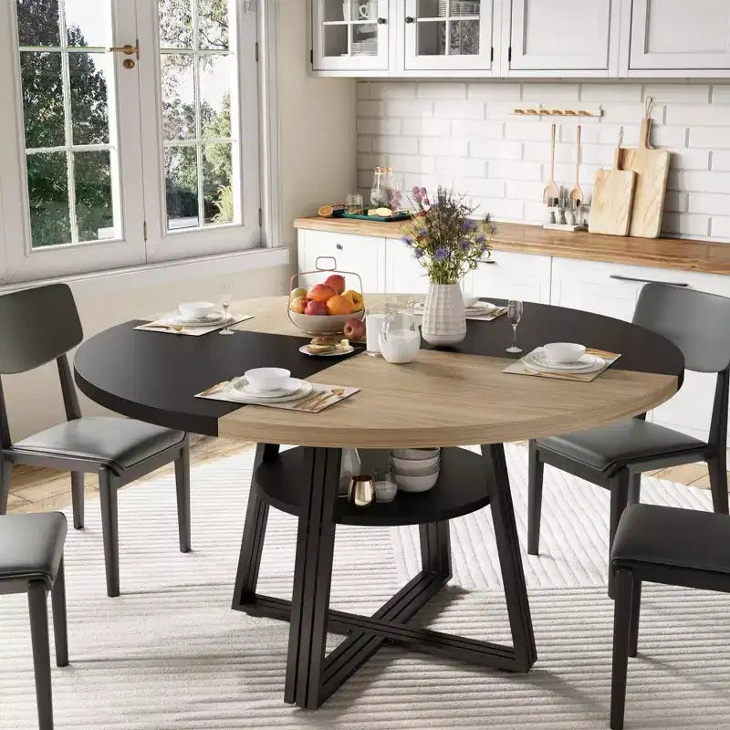 Round Dining Table for 4-6,42Farmhouse Kitchen Table with Storage,Circle Dinner Tables for Kitchen, Dining Room, Living Room, Meeting Room, Apartment
