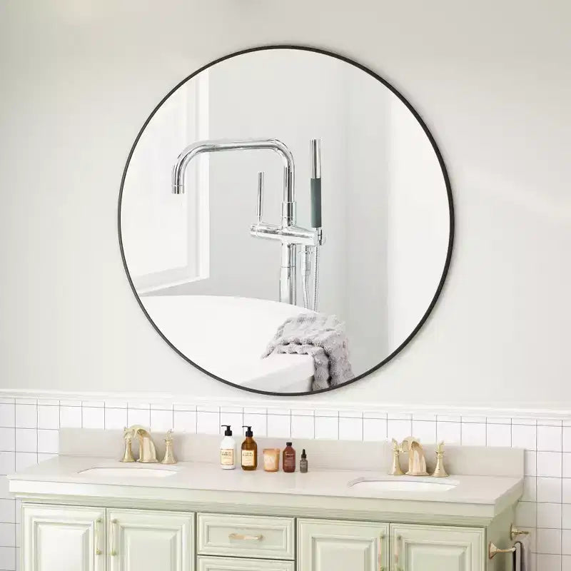 42 Wall Mounted Circular Mirror Metal Framed Mirror
