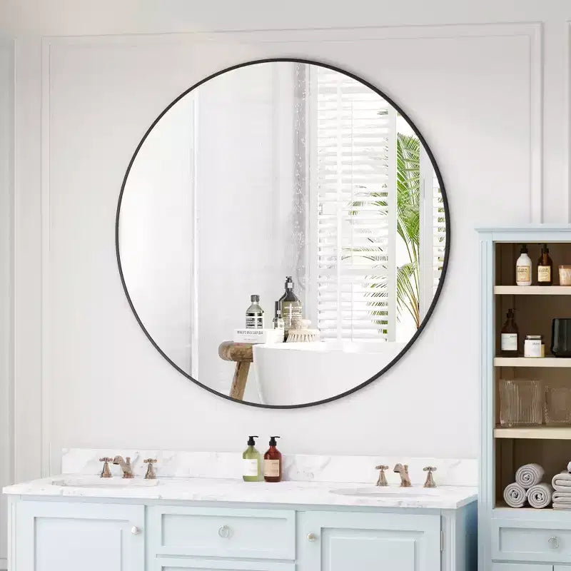 42 Wall Mounted Circular Mirror Metal Framed Mirror