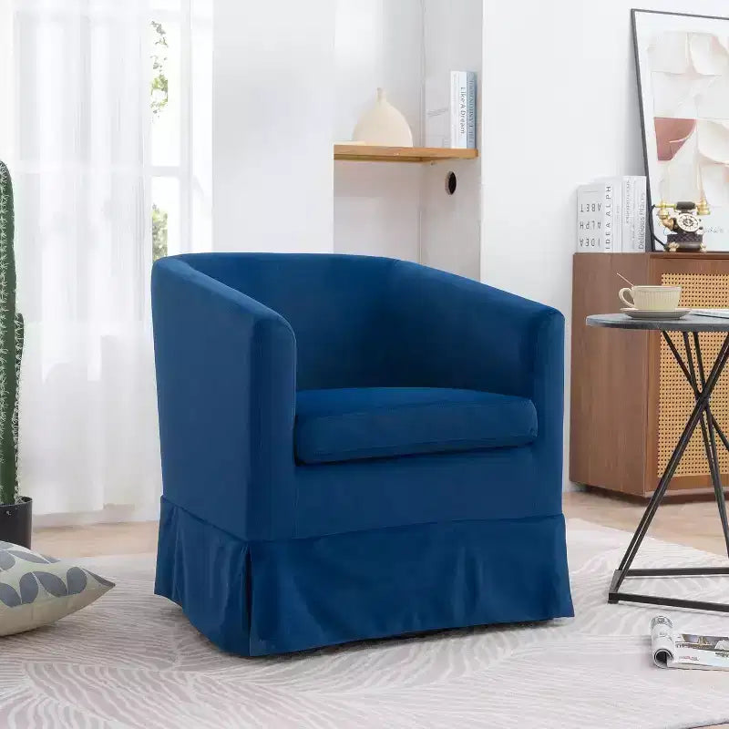 Acekool 27 Modern Swivel Chair, 360 Upholstered Sofa Chair with Plush Sponge Backrest and Wood Frame for Bedroom or Living Room, Blue