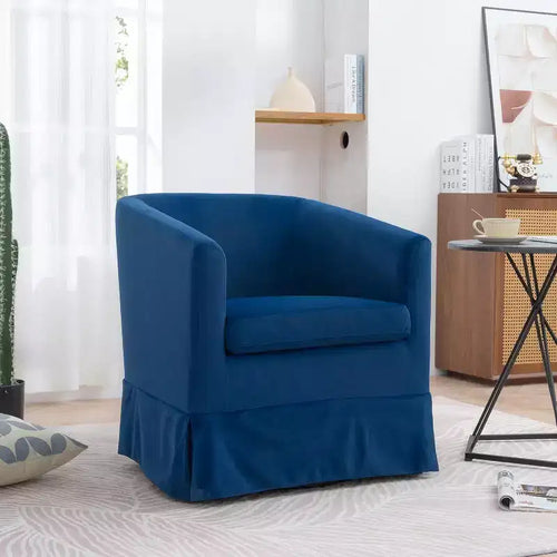 Acekool 27 Modern Swivel Chair, 360 Upholstered Sofa Chair with Plush Sponge Backrest and Wood Frame for Bedroom or Living Room, Blue