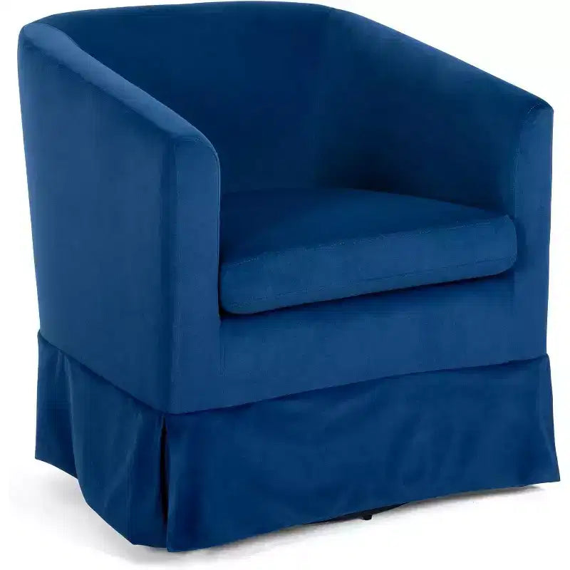 27 Modern Swivel Chair, 360 Upholstered Sofa Chair with Plush Sponge Backrest and Wood Frame for Bedroom or Living Room, Blue
