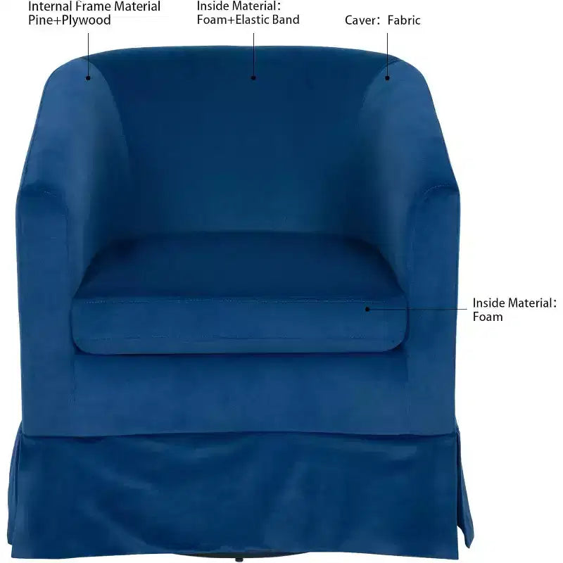 27 Modern Swivel Chair, 360 Upholstered Sofa Chair with Plush Sponge Backrest and Wood Frame for Bedroom or Living Room, Blue