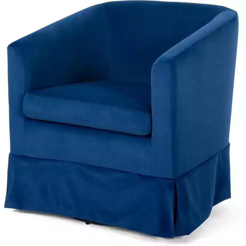 27 Modern Swivel Chair, 360 Upholstered Sofa Chair with Plush Sponge Backrest and Wood Frame for Bedroom or Living Room, Blue